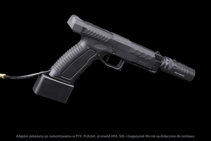 Adapter GATE x AIRTAC M4 do GATE PTX — przykładowa kompletna konfiguracja; pistolet PTX, SOL i przewód HPA sprzedawane osobno.